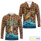 Rainbow Trout Fishing Custom Name Brown Camo Long Sleeve Hooded Fishing Shirts, Trout Team Fishing Jerseys