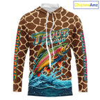 Rainbow Trout Fishing Custom Name Brown Camo Long Sleeve Hooded Fishing Shirts, Trout Team Fishing Jerseys