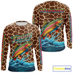 Rainbow Trout Fishing Custom Name Brown Camo Long Sleeve Fishing Shirts, Trout Team Fishing Jerseys