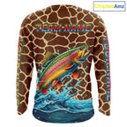 Rainbow Trout Fishing Custom Name Brown Camo Long Sleeve Fishing Shirts, Trout Team Fishing Jerseys