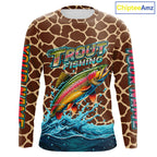 Rainbow Trout Fishing Custom Name Brown Camo Long Sleeve Fishing Shirts, Trout Team Fishing Jerseys