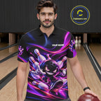 Custom Funny Bowling Shirts Neon Bowling Team Jersey Polo Quarter Zip Bowling League