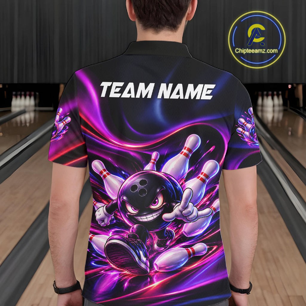 Custom Funny Bowling Shirts Neon Bowling Team Jersey Polo Quarter Zip Bowling League
