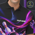 Custom Funny Bowling Shirts Neon Bowling Team Jersey Polo Quarter Zip Bowling League