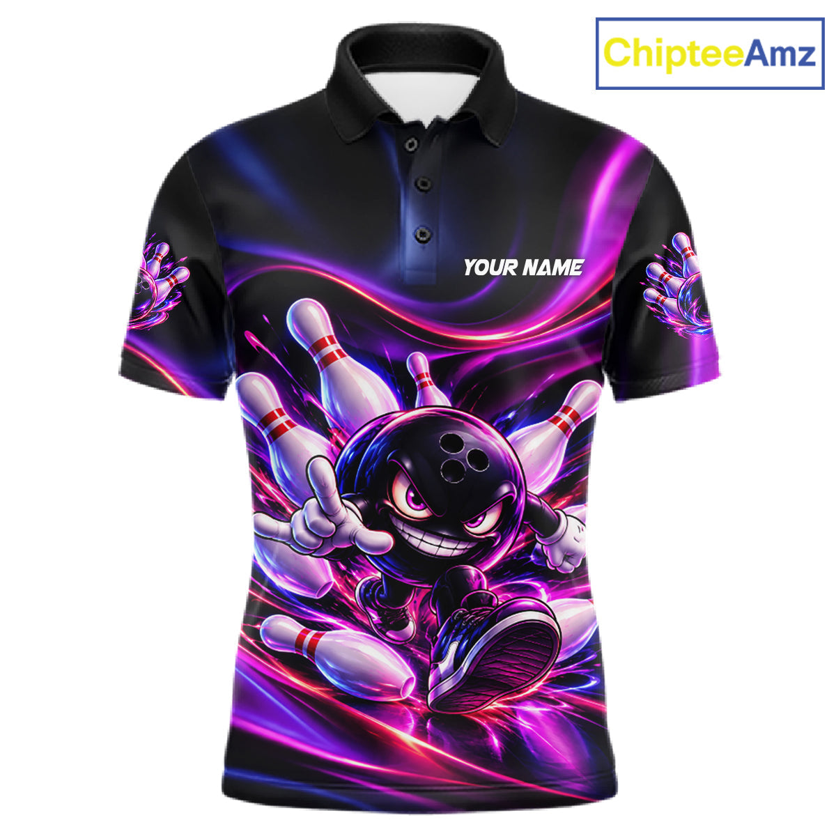 Custom Funny Bowling Shirts Neon Bowling Team Jersey Polo Quarter Zip Bowling League