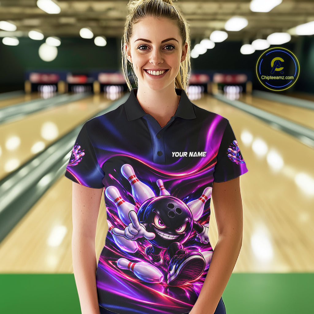 Custom Funny Bowling Shirts Neon Bowling Team Jersey Polo Quarter Zip Bowling League