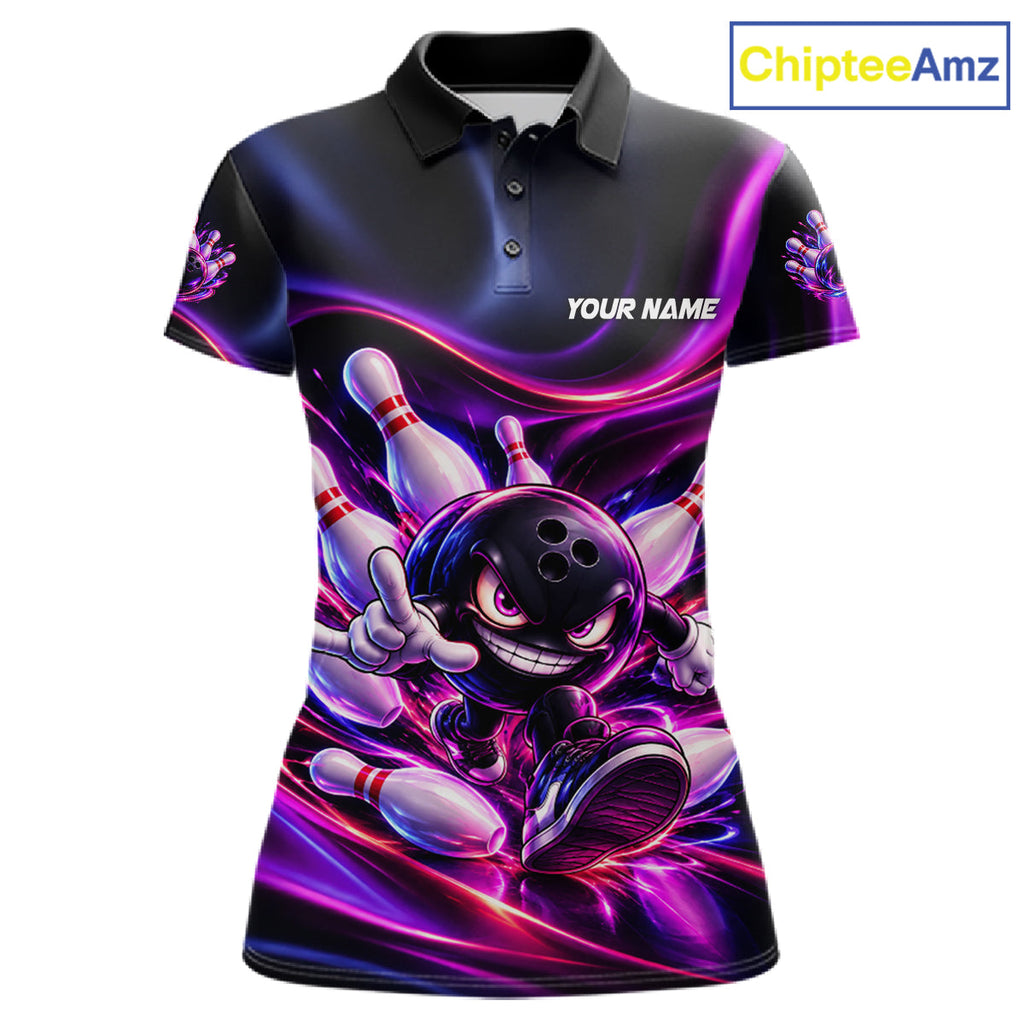Custom Funny Bowling Shirts Neon Bowling Team Jersey Polo Quarter Zip Bowling League