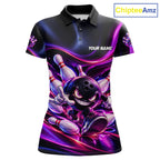 Custom Funny Bowling Shirts Neon Bowling Team Jersey Polo Quarter Zip Bowling League
