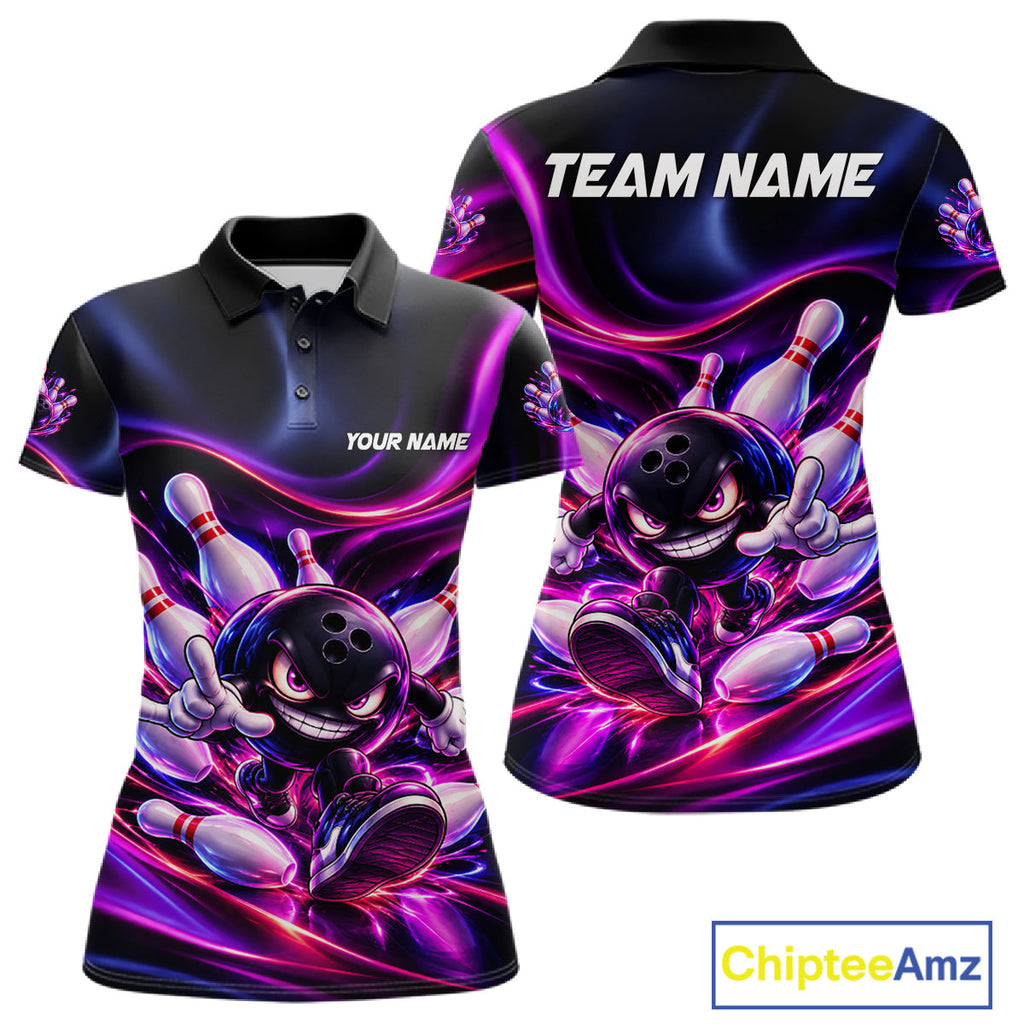Custom Funny Bowling Shirts Neon Bowling Team Jersey Polo Quarter Zip Bowling League