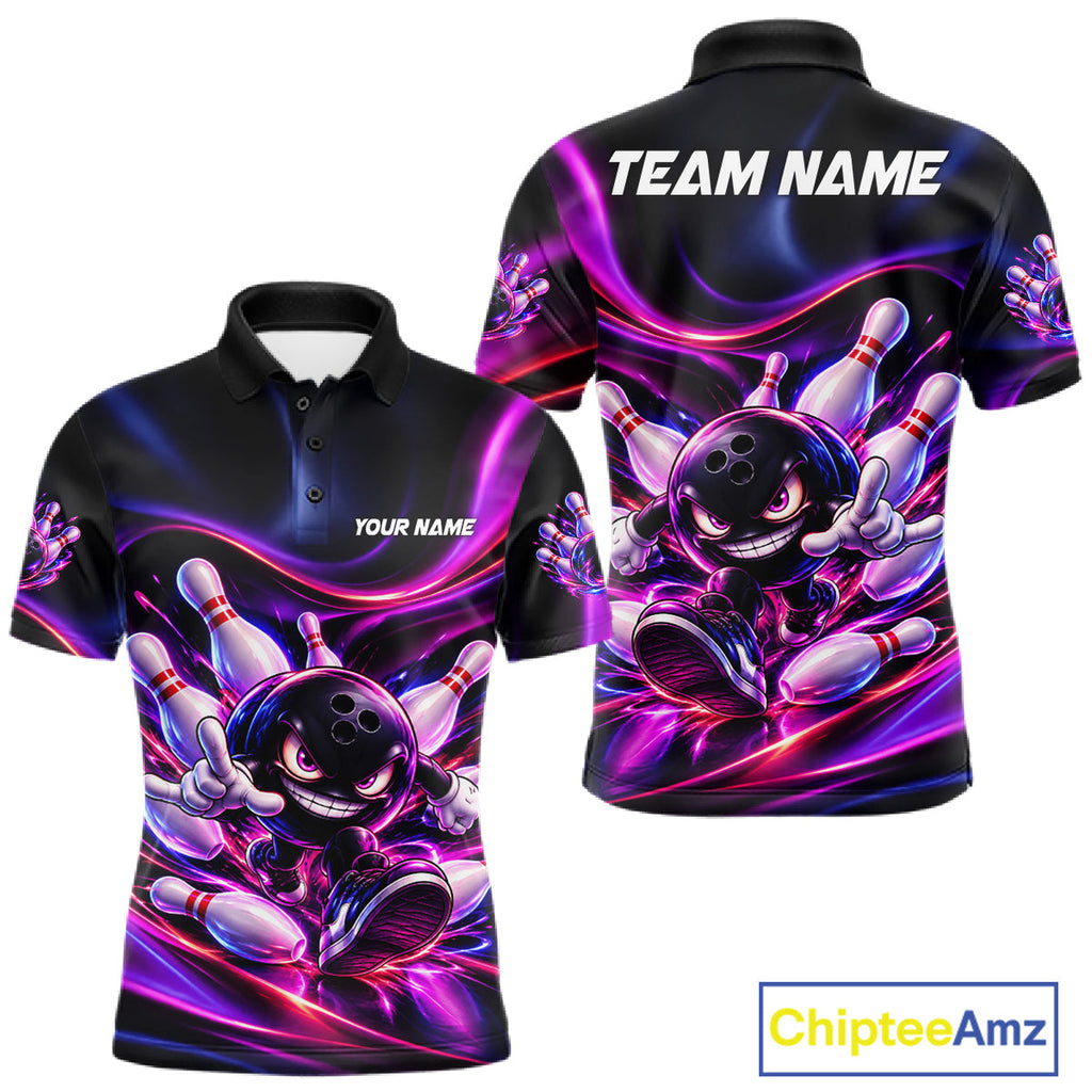 Custom Funny Bowling Shirts Neon Bowling Team Jersey Polo Quarter Zip Bowling League