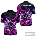 Custom Funny Bowling Shirts Neon Bowling Team Jersey Polo Quarter Zip Bowling League