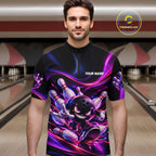 Custom Funny Bowling Shirts Neon Bowling Team Jersey Polo Quarter Zip Bowling League