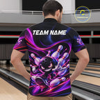 Custom Funny Bowling Shirts Neon Bowling Team Jersey Polo Quarter Zip Bowling League