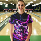Custom Funny Bowling Shirts Neon Bowling Team Jersey Polo Quarter Zip Bowling League
