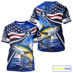 American Flag Yellowfin Tuna Fishing Saltwater Fishing T-Shirts, Custom Tuna Fishing Jerseys