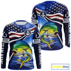 American Flag Mahi Mahi Fishing Long Sleeve Saltwater Fishing Shirts, Custom Mahi Mahi Fishing Jerseys