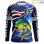 American Flag Mahi Mahi Fishing Long Sleeve Saltwater Fishing Shirts, Custom Mahi Mahi Fishing Jerseys