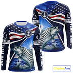 American Flag Striped Bass Fishing Long Sleeve Fishing Shirts Saltwater, Custom Striped Bass Fishing Jerseys