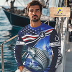 American Flag Striped Bass Fishing Long Sleeve Fishing Shirts Saltwater, Custom Striped Bass Fishing Jerseys