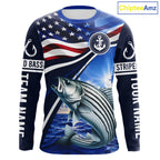 American Flag Striped Bass Fishing Long Sleeve Fishing Shirts Saltwater, Custom Striped Bass Fishing Jerseys