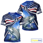 American Flag Striped Bass Fishing Saltwater Fishing T-Shirts, Custom Striped Bass Fishing Jerseys