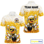 Custom Yellow Funny Bowling And Beer Jerseys, Bowling Team Polo Shirts Bowling League