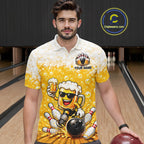 Custom Yellow Funny Bowling And Beer Jerseys, Bowling Team Polo Shirts Bowling League