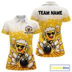 Custom Yellow Funny Bowling And Beer Jerseys, Bowling Team Polo Shirts Bowling League