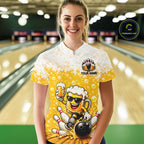 Custom Yellow Funny Bowling And Beer Jerseys, Bowling Team Polo Shirts Bowling League