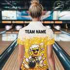 Custom Yellow Funny Bowling And Beer Jerseys, Bowling Team Polo Shirts Bowling League