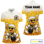 Custom Yellow Funny Bowling And Beer Jerseys, Bowling Team Polo Shirts Bowling League