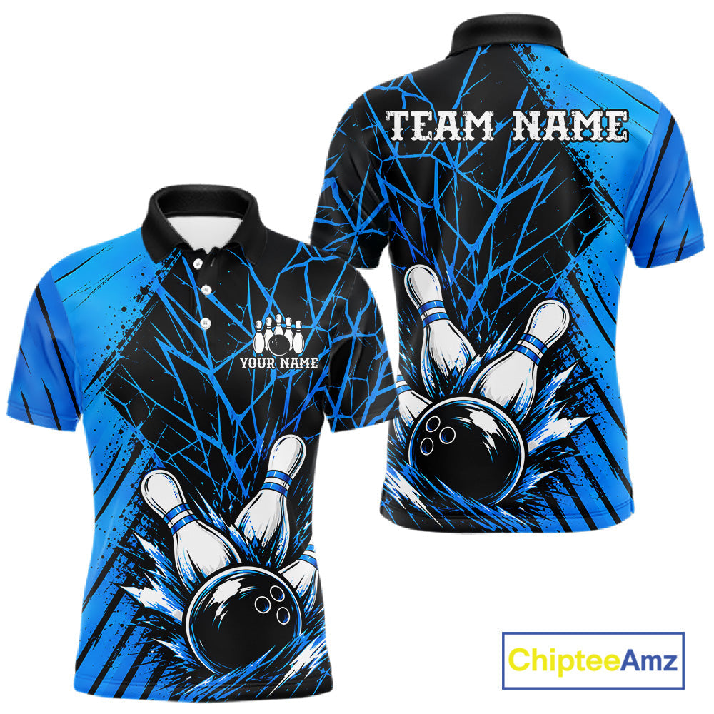 Blue Bowling Shirt Personalized Bowling Team Jersey Bowling Polo & 1/4 Zip Shirts