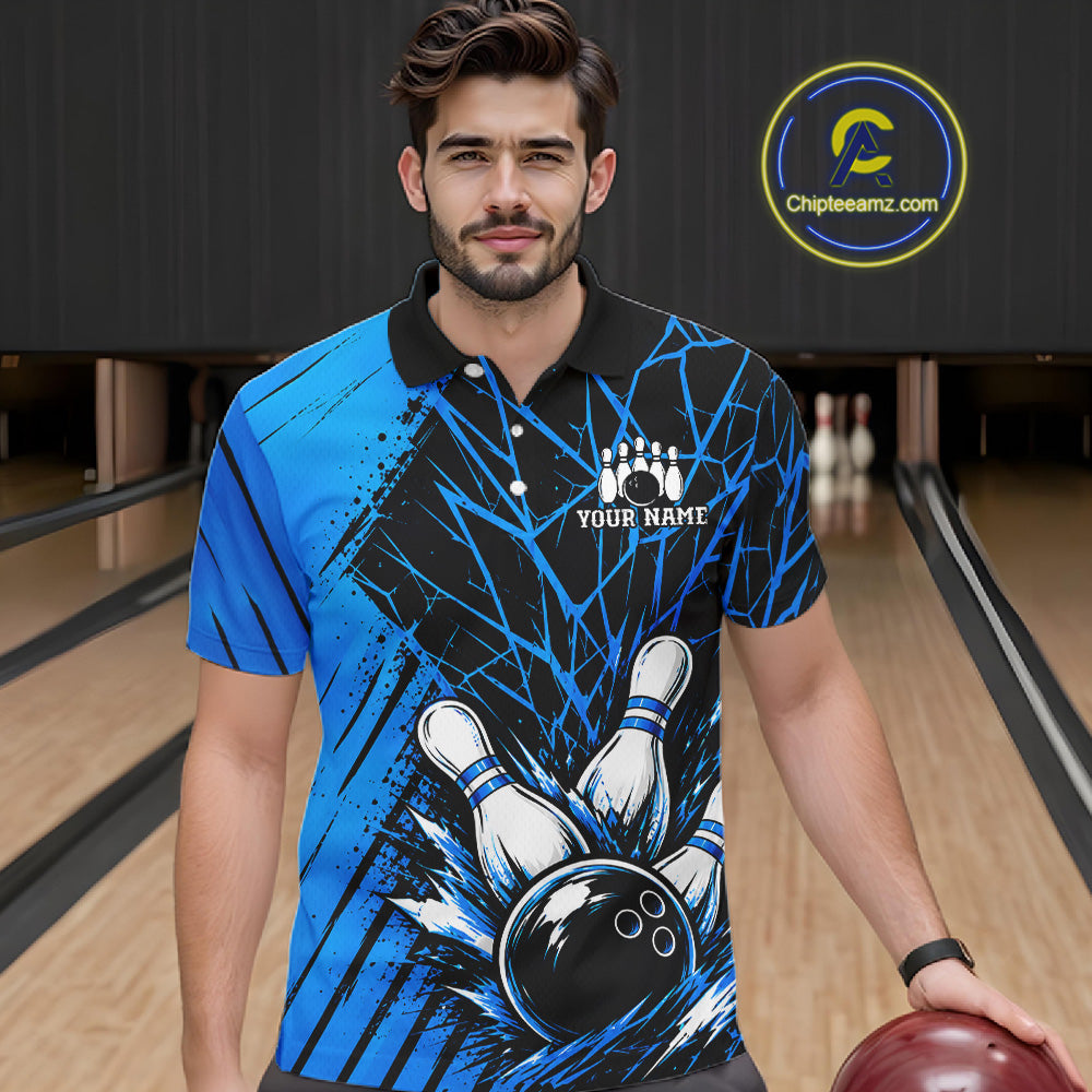 Blue Bowling Shirt Personalized Bowling Team Jersey Bowling Polo & 1/4 Zip Shirts