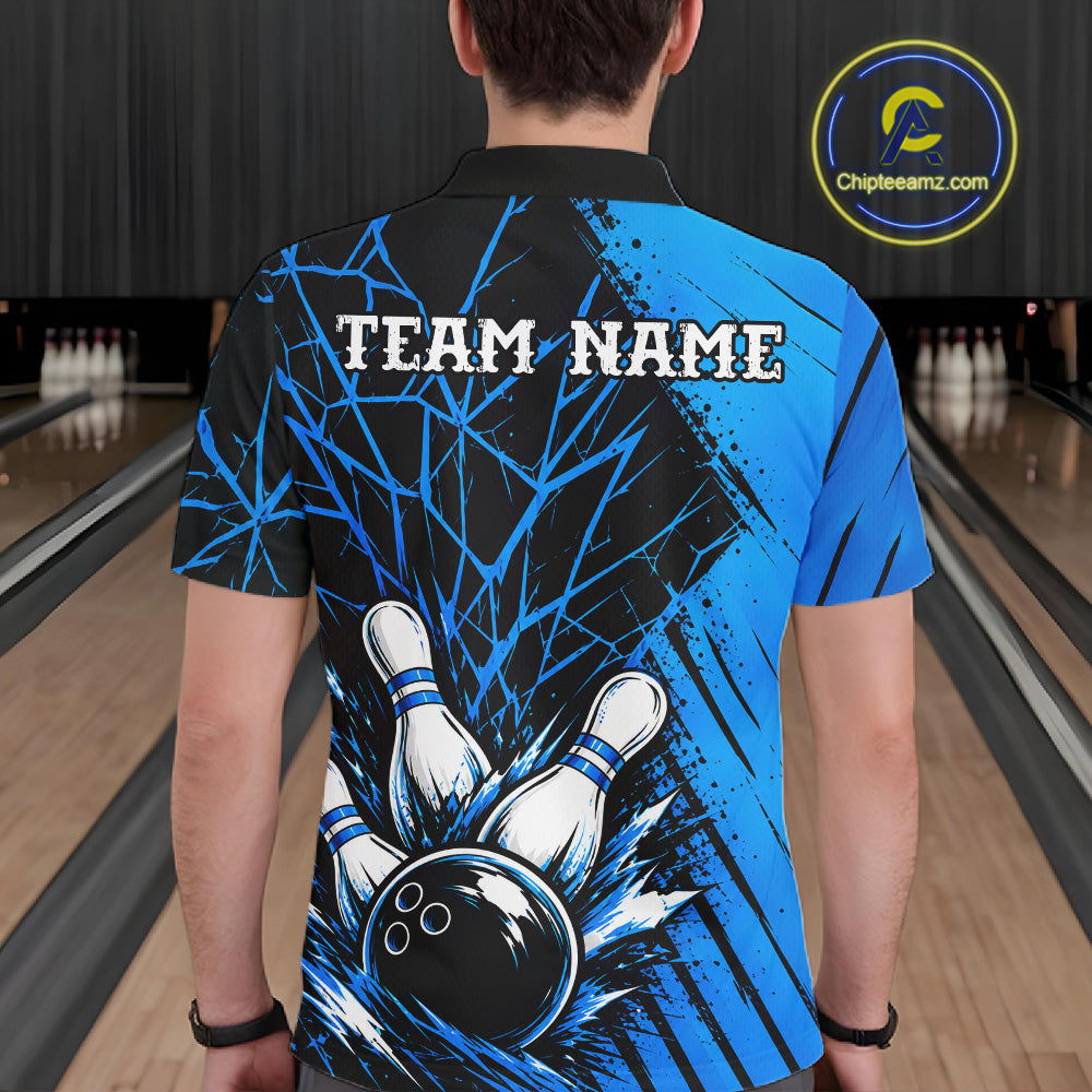 Blue Bowling Shirt Personalized Bowling Team Jersey Bowling Polo & 1/4 Zip Shirts