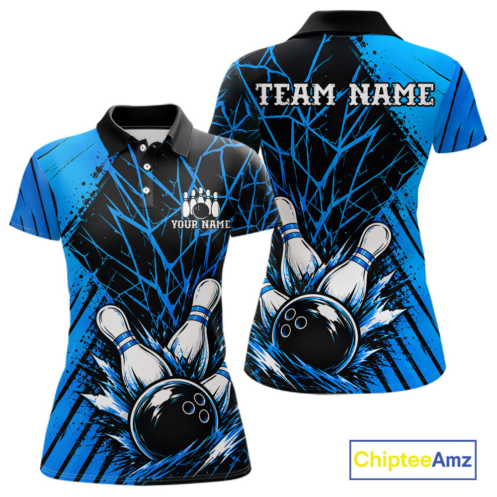 Blue Bowling Shirt Personalized Bowling Team Jersey Bowling Polo & 1/4 Zip Shirts