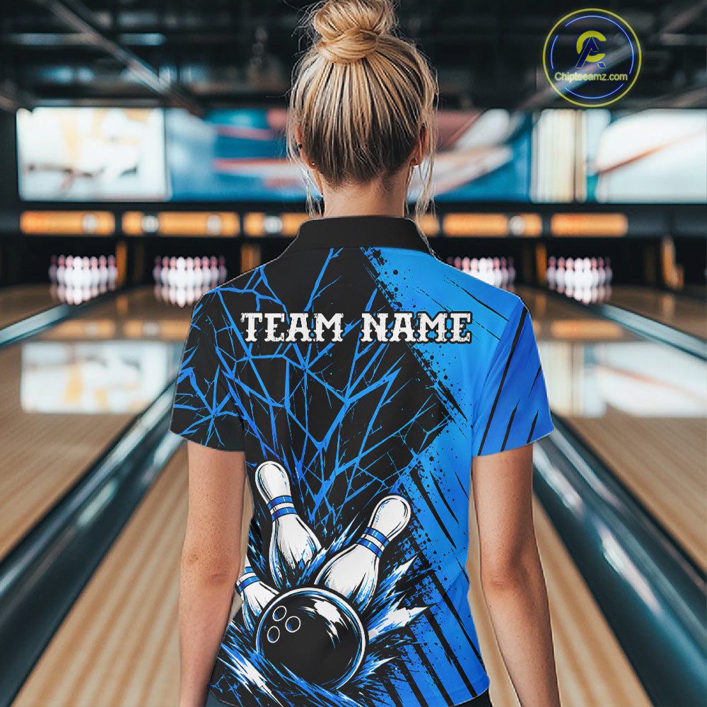 Blue Bowling Shirt Personalized Bowling Team Jersey Bowling Polo & 1/4 Zip Shirts