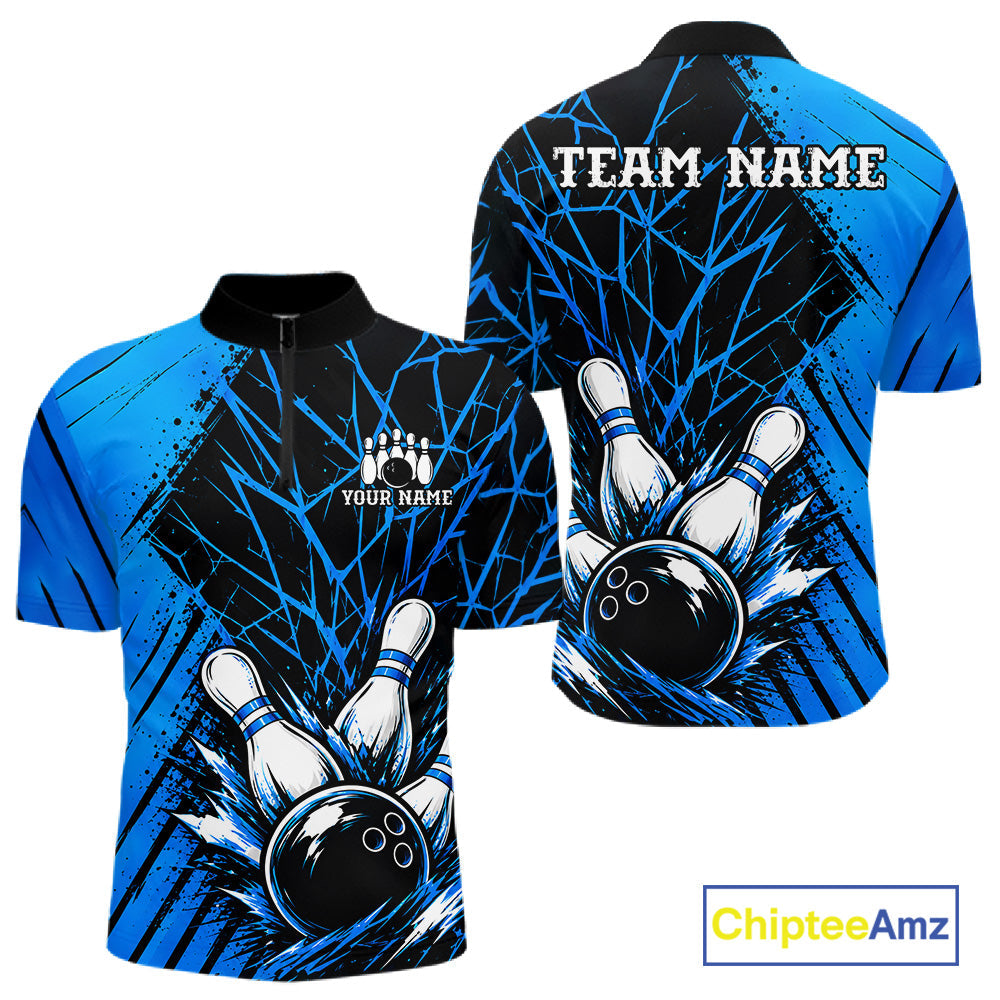 Blue Bowling Shirt Personalized Bowling Team Jersey Bowling Polo & 1/4 Zip Shirts