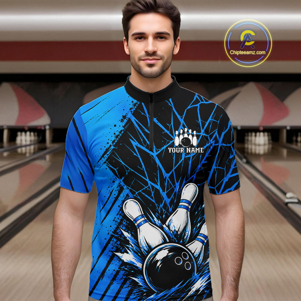 Blue Bowling Shirt Personalized Bowling Team Jersey Bowling Polo & 1/4 Zip Shirts