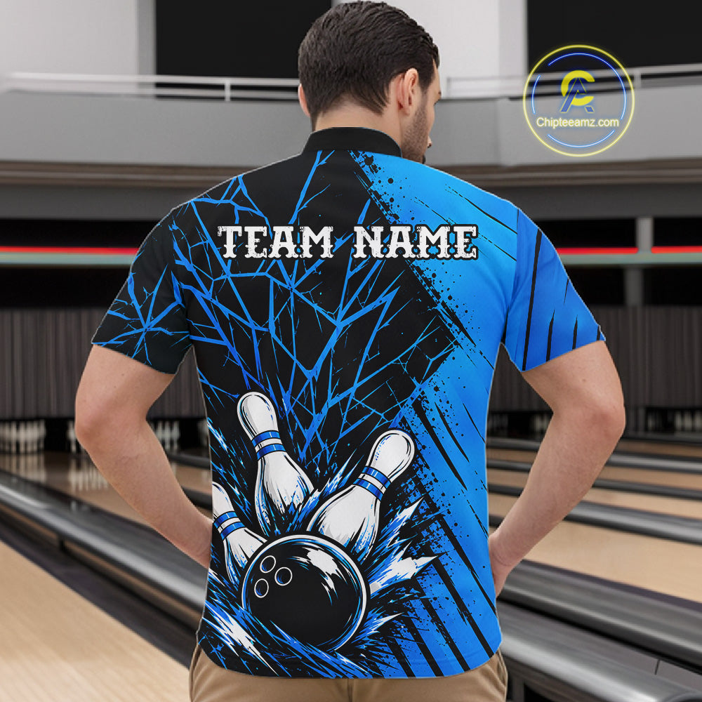 Blue Bowling Shirt Personalized Bowling Team Jersey Bowling Polo & 1/4 Zip Shirts