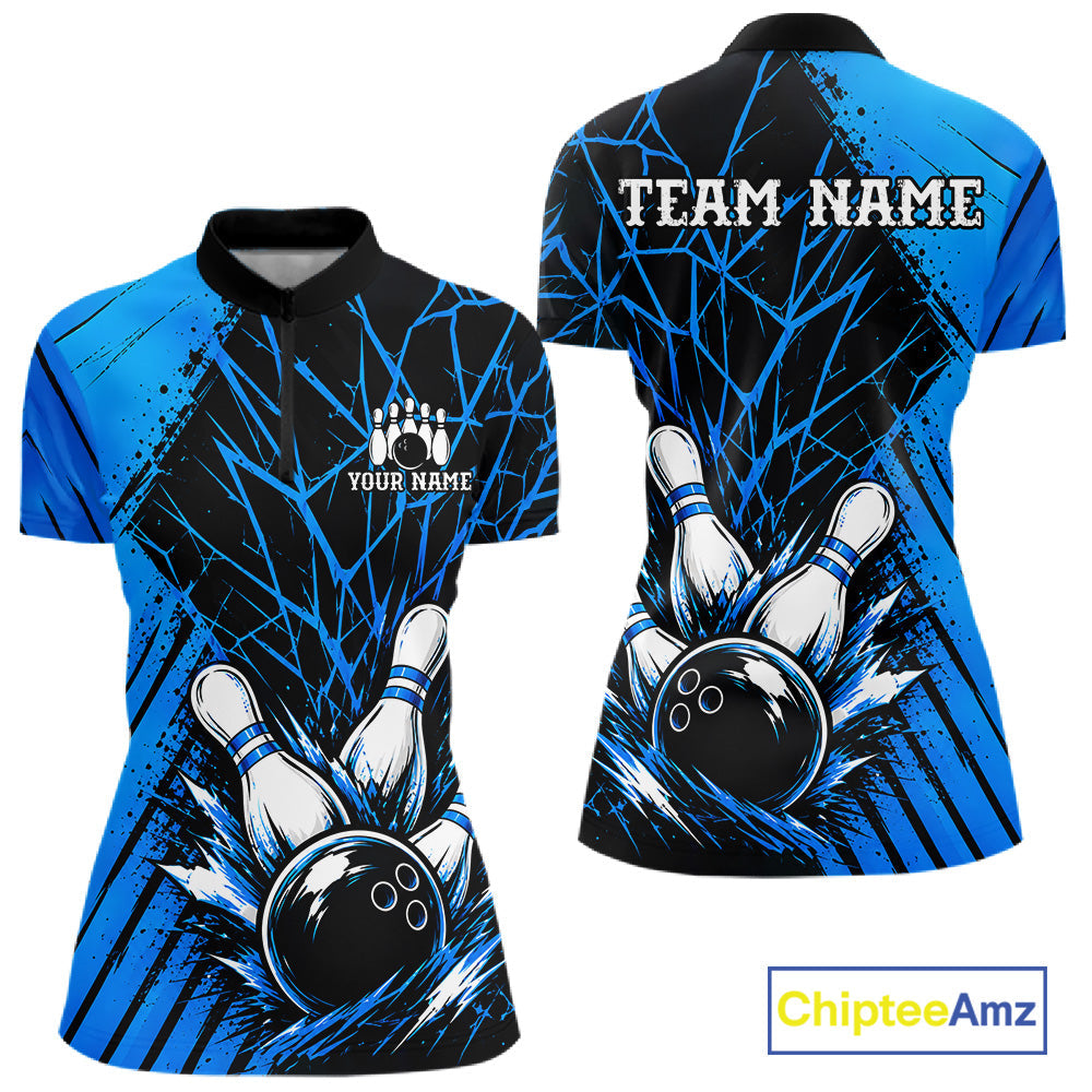 Blue Bowling Shirt Personalized Bowling Team Jersey Bowling Polo & 1/4 Zip Shirts