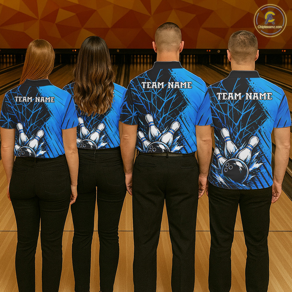 Blue Bowling Shirt Personalized Bowling Team Jersey Bowling Polo & 1/4 Zip Shirts