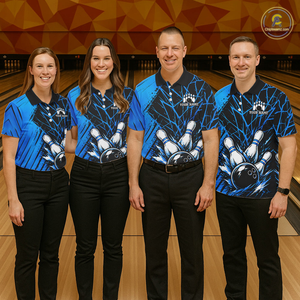 Blue Bowling Shirt Personalized Bowling Team Jersey Bowling Polo & 1/4 Zip Shirts