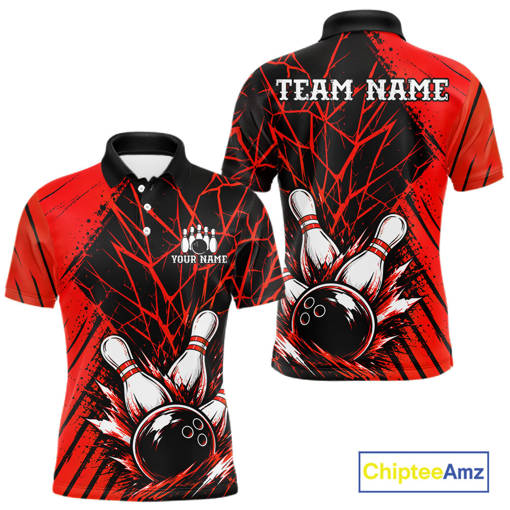 Red Bowling Shirt Personalized Bowling Team Jersey Bowling Polo & 1/4 Zip Shirts