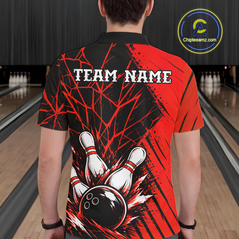 Red Bowling Shirt Personalized Bowling Team Jersey Bowling Polo & 1/4 Zip Shirts