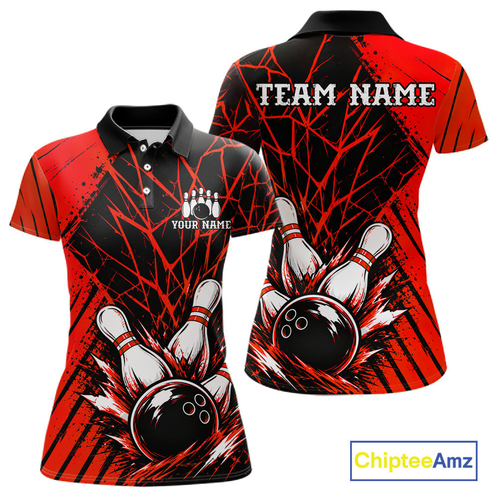 Red Bowling Shirt Personalized Bowling Team Jersey Bowling Polo & 1/4 Zip Shirts