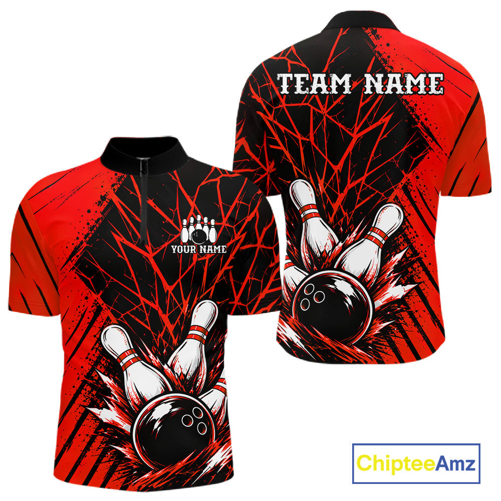 Red Bowling Shirt Personalized Bowling Team Jersey Bowling Polo & 1/4 Zip Shirts