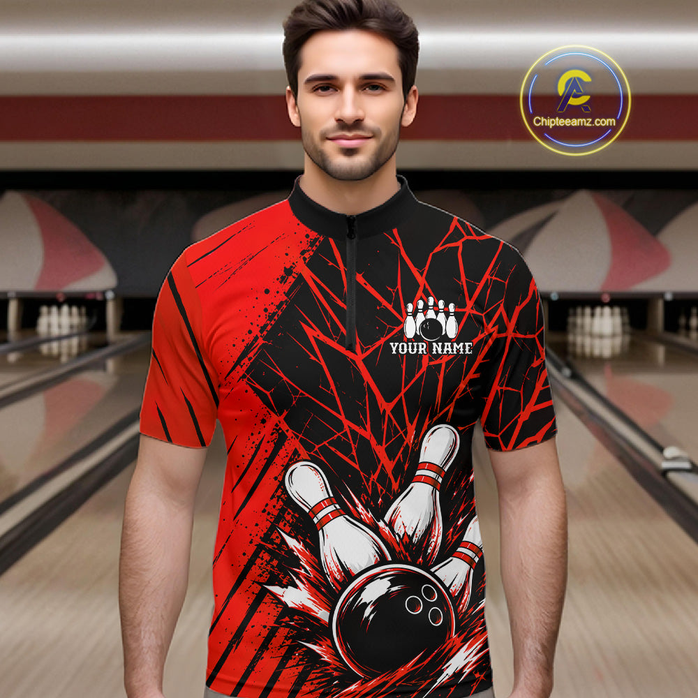 Red Bowling Shirt Personalized Bowling Team Jersey Bowling Polo & 1/4 Zip Shirts