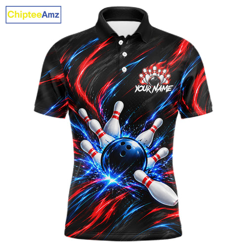Black Red And Blue Custom Patriotic Bowling Polo 1/4 Zip Shirts, US Bowling Team Shirts