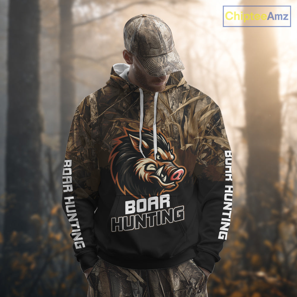 Custom Wild Boar Hunting Grass Camouflage 3D Printed Shirts, Hunting Gifts for Boar Hunter