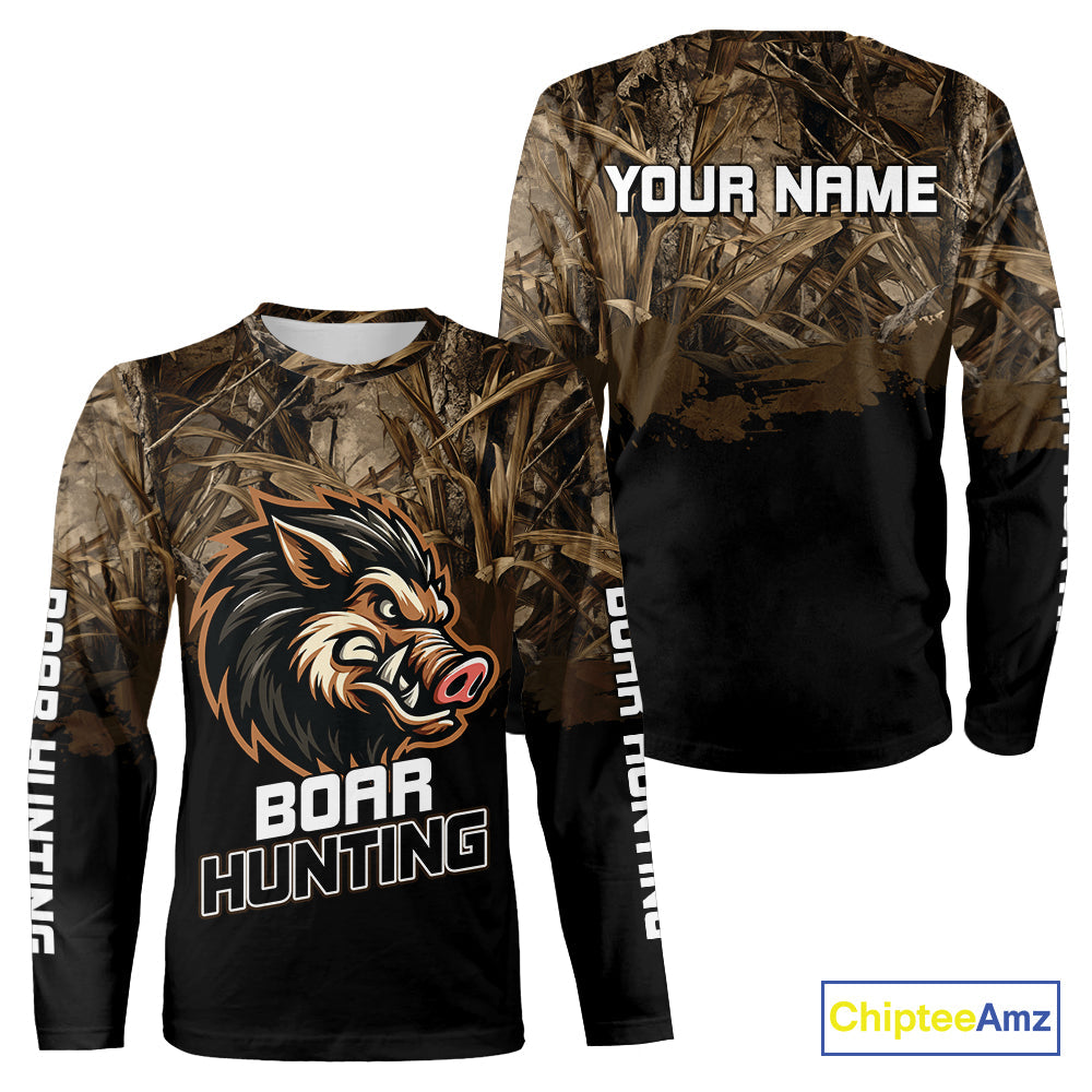 Custom Wild Boar Hunting Grass Camouflage 3D Printed Shirts, Hunting Gifts for Boar Hunter